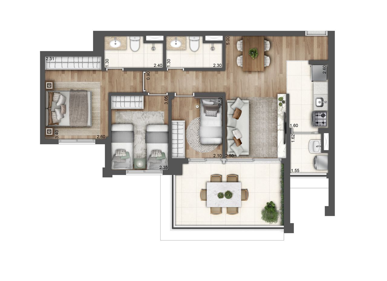 3 DORMS - 75 M2