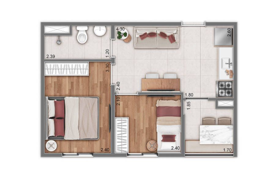 2 DORMS - 33 M2