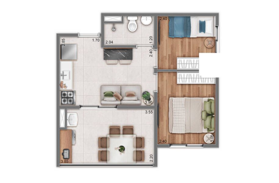2 DORMS - 38 M2