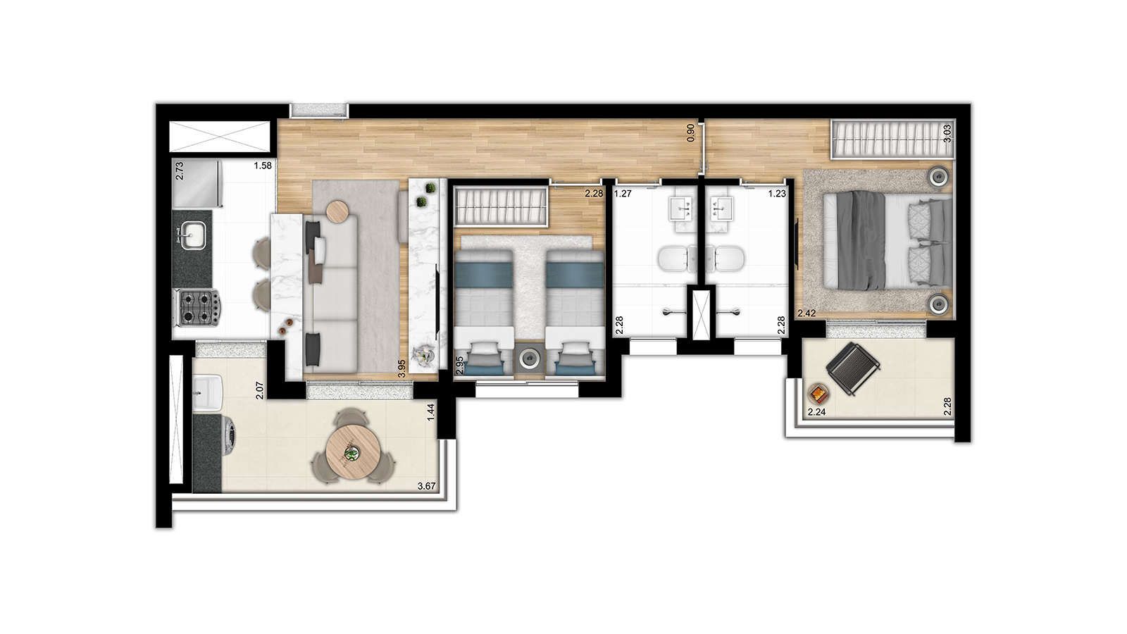 2 DORMS - 59 m2