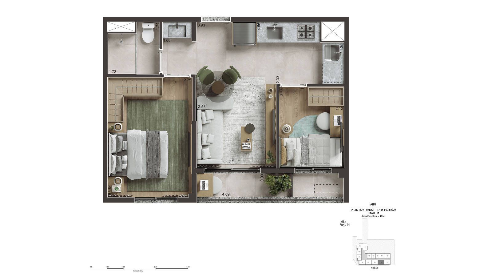 2 DORMS - 42 m2
