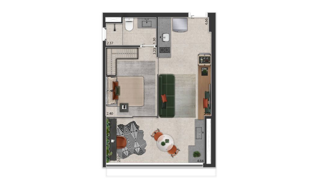 1 DORM. 37 M2