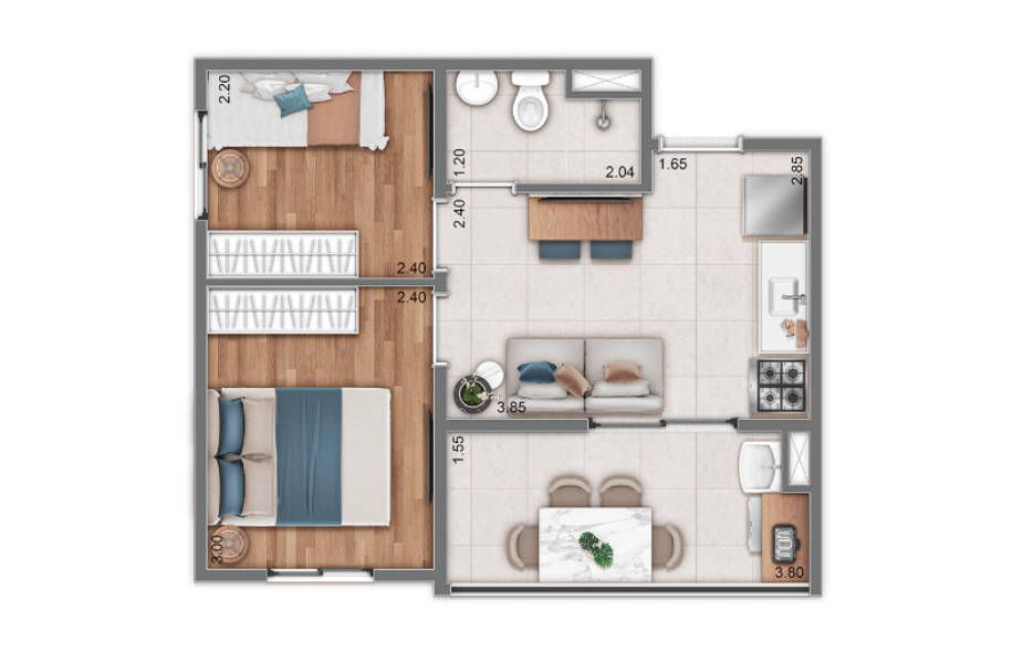 2 DORMS - 35 M2