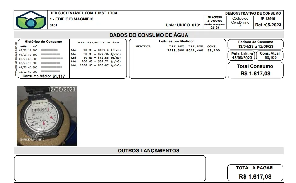Exemplo de relatório mensal de consumo de água