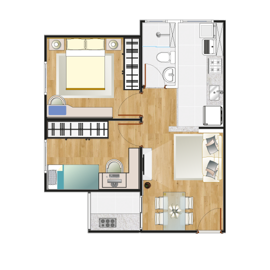 Planta de 47,15m2 c/ Varanda