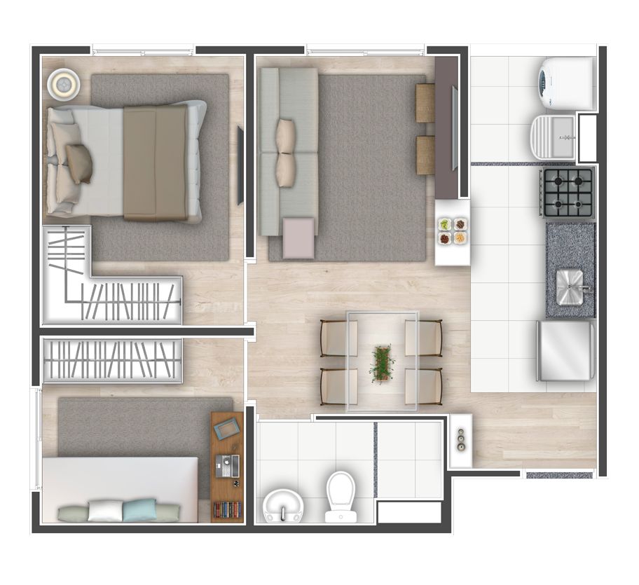 2 dorms. - 38 m2