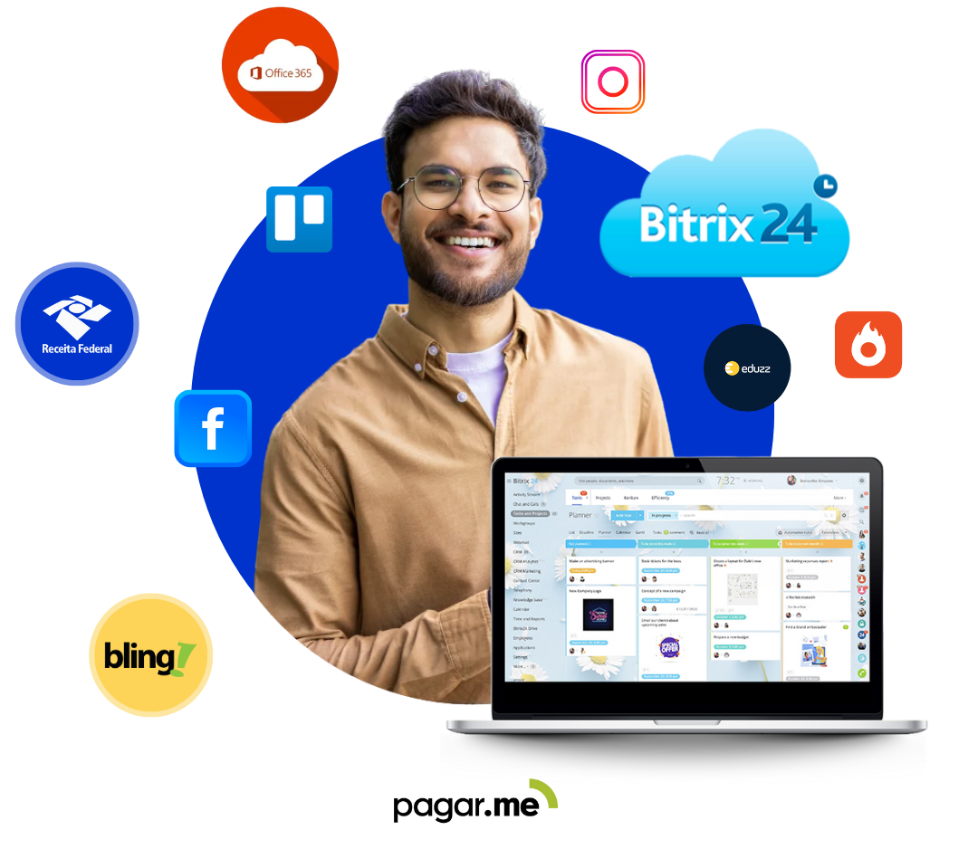 Integração de plataformas com Bitrix24 – Gerencie clientes, organize contatos, envie mensagens, realize chamadas e colabore em projetos em um único sistema.