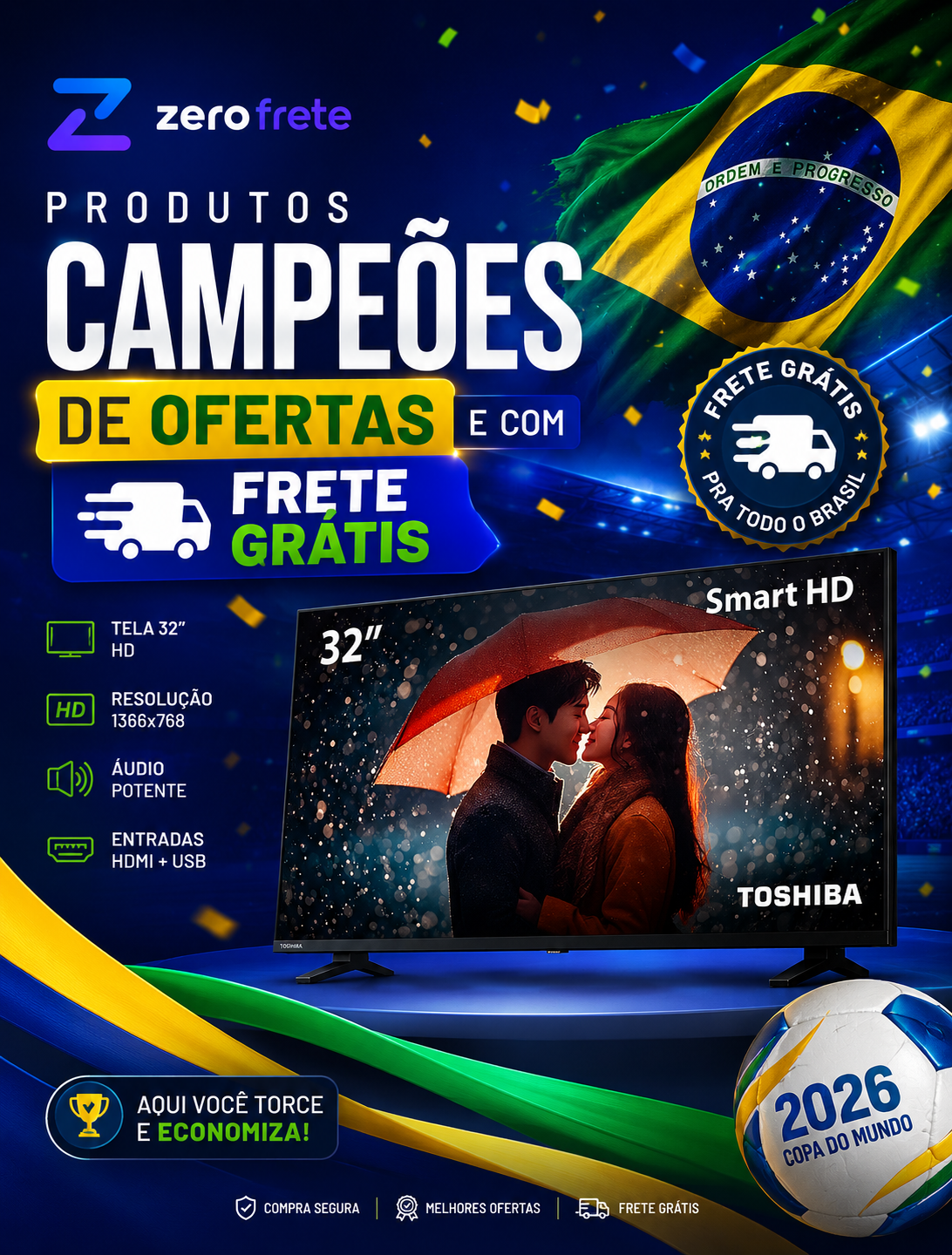 Smart TV DLED 32 HD Toshiba VIDAA 2HDMI 2USB Wi-Fi