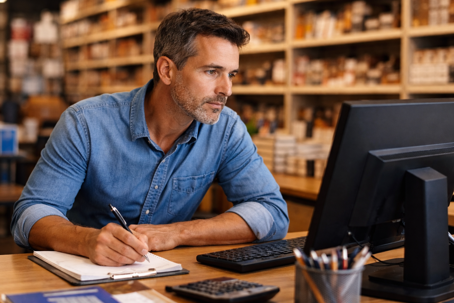 Empresário analisando uma visão centralizada e visual dos dados financeiros da empresa