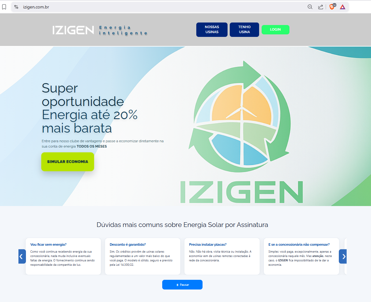 Print principal do portal IZIGEN