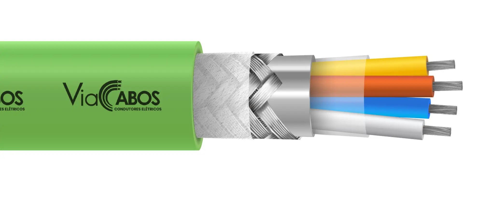 Cabo Profinet com capa verde e blindagem metálica, ideal para redes industriais de comunicação e automação de processos