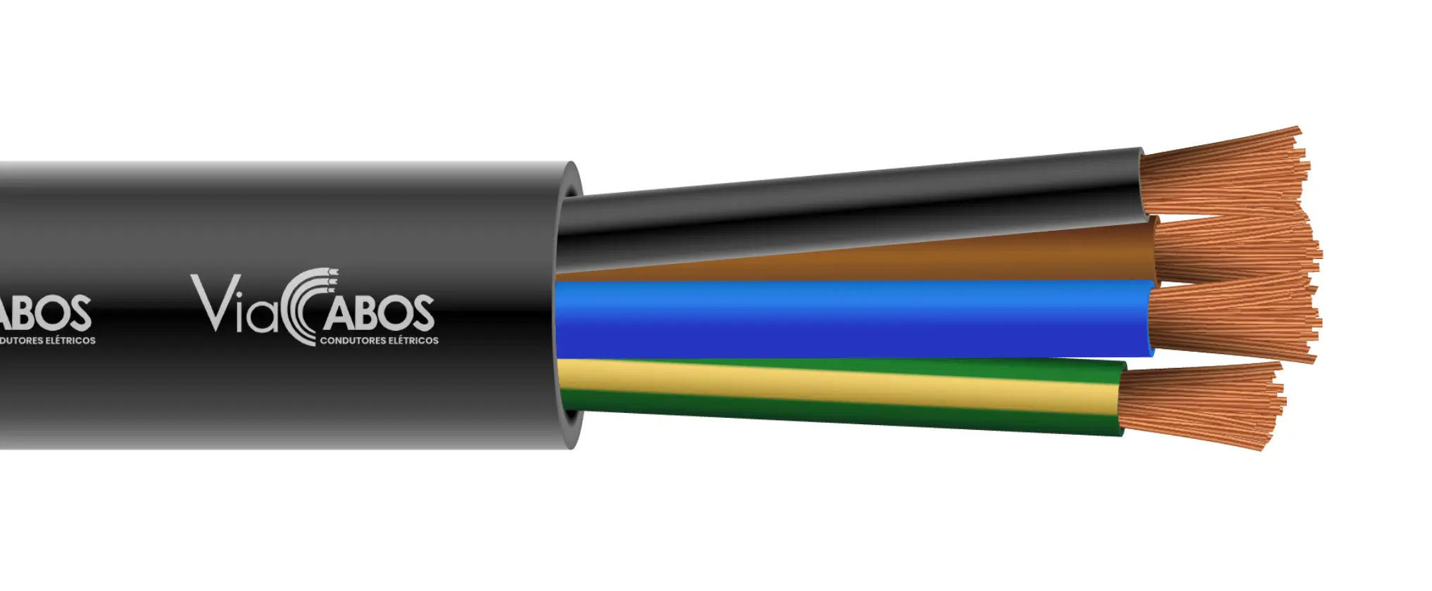 Cabo PP ViaCabos com condutores de cobre flexível e veias coloridas isoladas, agrupadas em cobertura preta de PVC. Ideal para instalações elétricas em eletrodomésticos, sistemas de alarme e painéis de controle, oferecendo resistência mecânica, flexibilidade e segurança em aplicações até 500V.