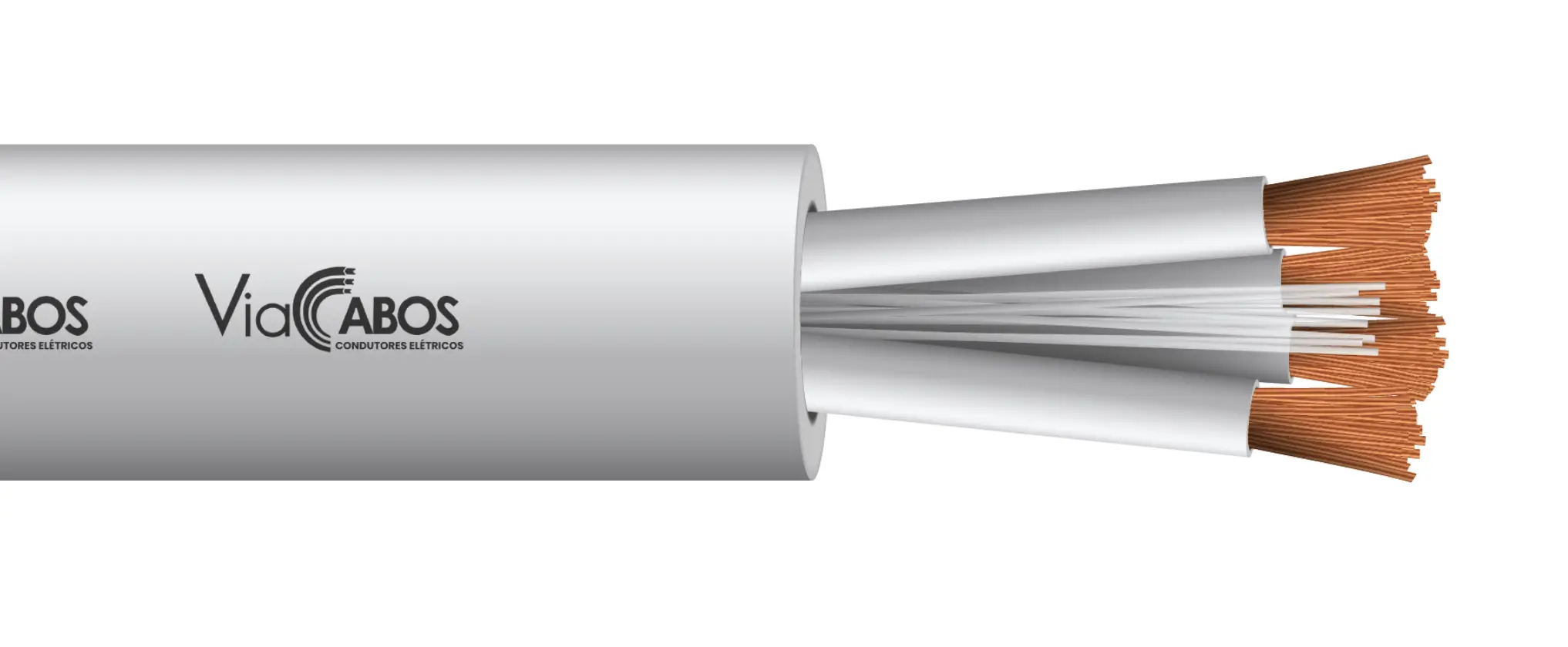 Cabo de silicone multipolar ViaCabos com condutores de cobre flexível, isolação em borracha de silicone branca e veias internas organizadas. Projetado para aplicações em fornos industriais, motores, aquecedores e sistemas de iluminação, suportando temperaturas elevadas com flexibilidade, segurança e resistência térmica de até 300 °C.