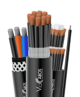 Conjunto de cabos de uso móvel ViaCabos com diferentes configurações: modelo com veias coloridas, versão com via verde/amarela (V/A) para aterramento, e cabos com blindagem têxtil ou malha quadriculada. Condutores de cobre flexível, isolação em HEPR ou PVC e cobertura resistente para aplicações com movimentação constante. Ideais para pontes rolantes, guindastes, portos, e ambientes industriais severos.