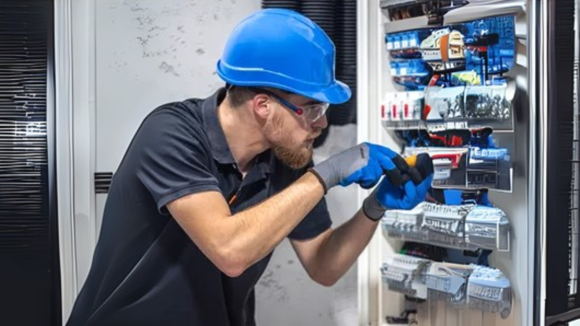Técnico manuseando quadro elétrico com fios coloridos organizados, destacando a importância das cores dos cabos na identificação e segurança das instalações.