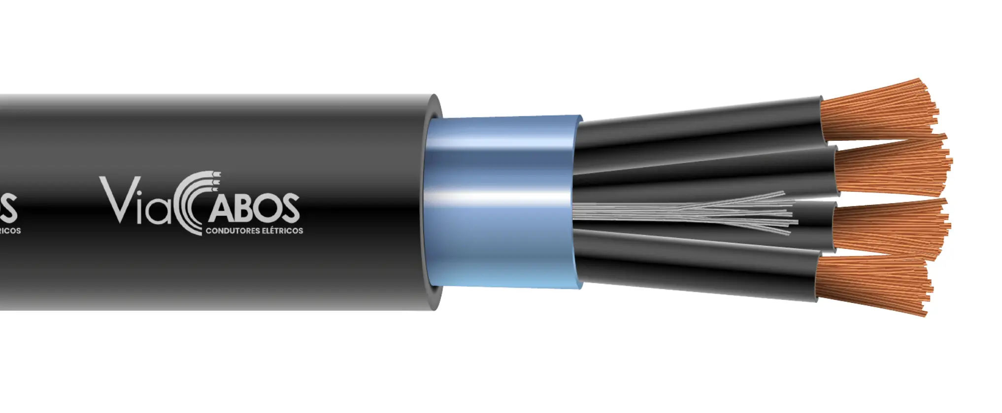 Cabo de controle ou comando flexível com blindagem em fita de alumínio, indicado para painéis elétricos, automação industrial e ambientes com interferência eletromagnética