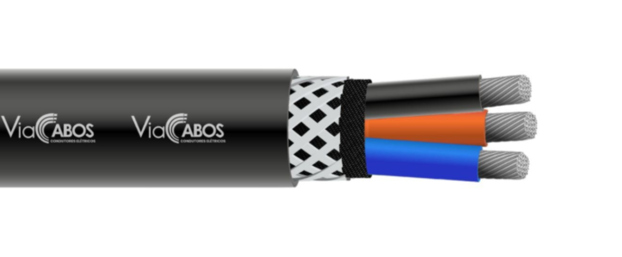 Cabo de uso móvel W-M ViaCabos com condutores de cobre estanhado, isolação termofixa, identificação por cores e blindagem com malha quadriculada de alta resistência. Indicado para aplicações móveis em mineração, siderurgia, pontes rolantes e equipamentos industriais sujeitos a esforços mecânicos intensos.