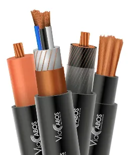 Imagem ilustrativa de cabos de potência ViaCabos com e sem blindagem, incluindo modelos com blindagem metálica helicoidal, fita de cobre e versões sem blindagem. Condutores de cobre nu, isolação em HEPR ou EPR e cobertura em PVC. Indicados para instalações industriais, subestações, motores, inversores de frequência e balizamento de pistas aeroportuárias, garantindo desempenho elétrico seguro em baixa e média tensão.