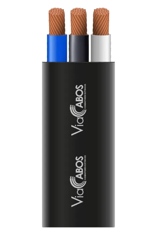 Cabo chato para poço artesiano com três condutores flexíveis de cobre isolados, ideal para bombas submersas e instalações verticais de profundidade