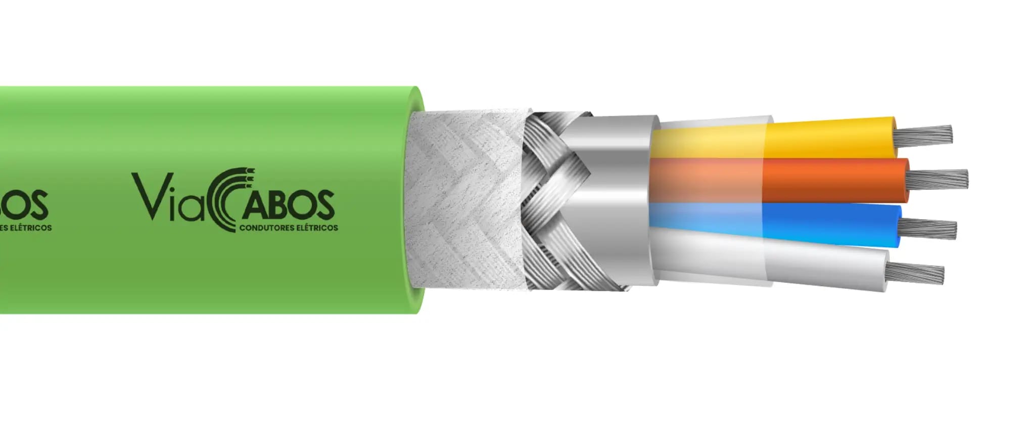 Cabo Profinet com capa verde e blindagem metálica, ideal para redes industriais de comunicação e automação de processos