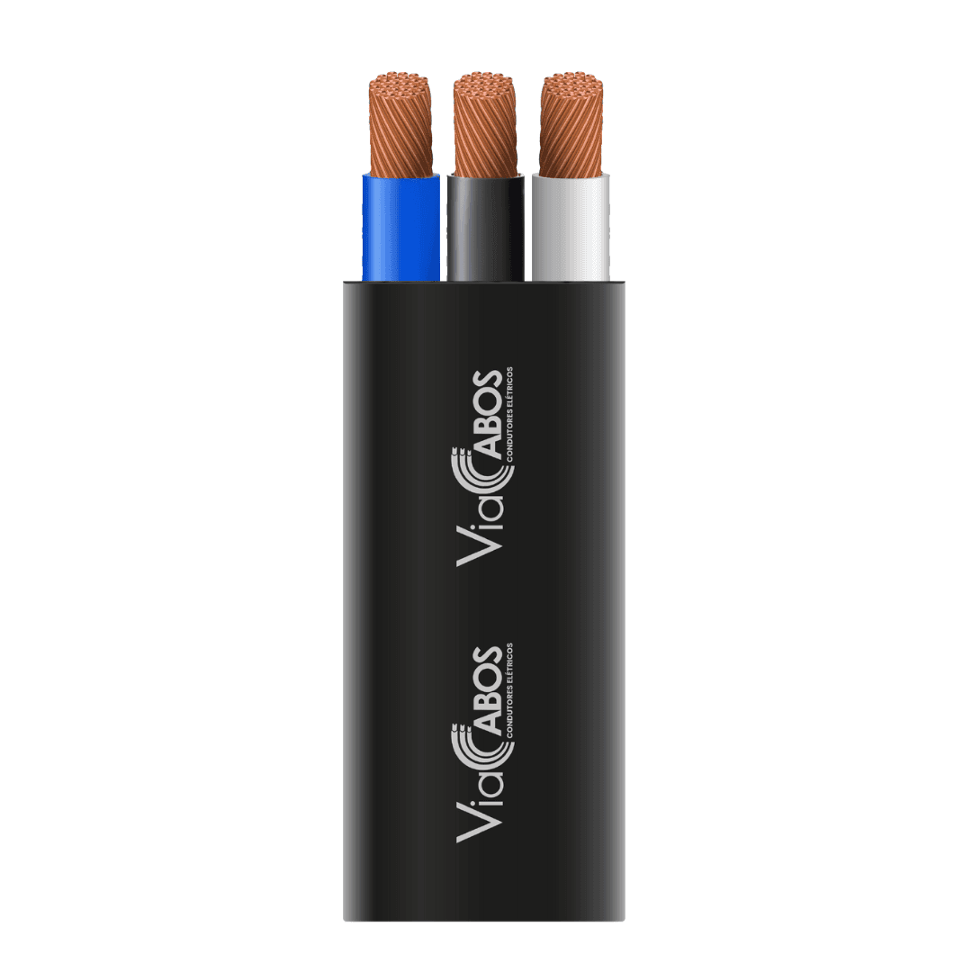 Cabo chato para poço artesiano com três condutores flexíveis de cobre isolados, ideal para bombas submersas e instalações verticais de profundidade