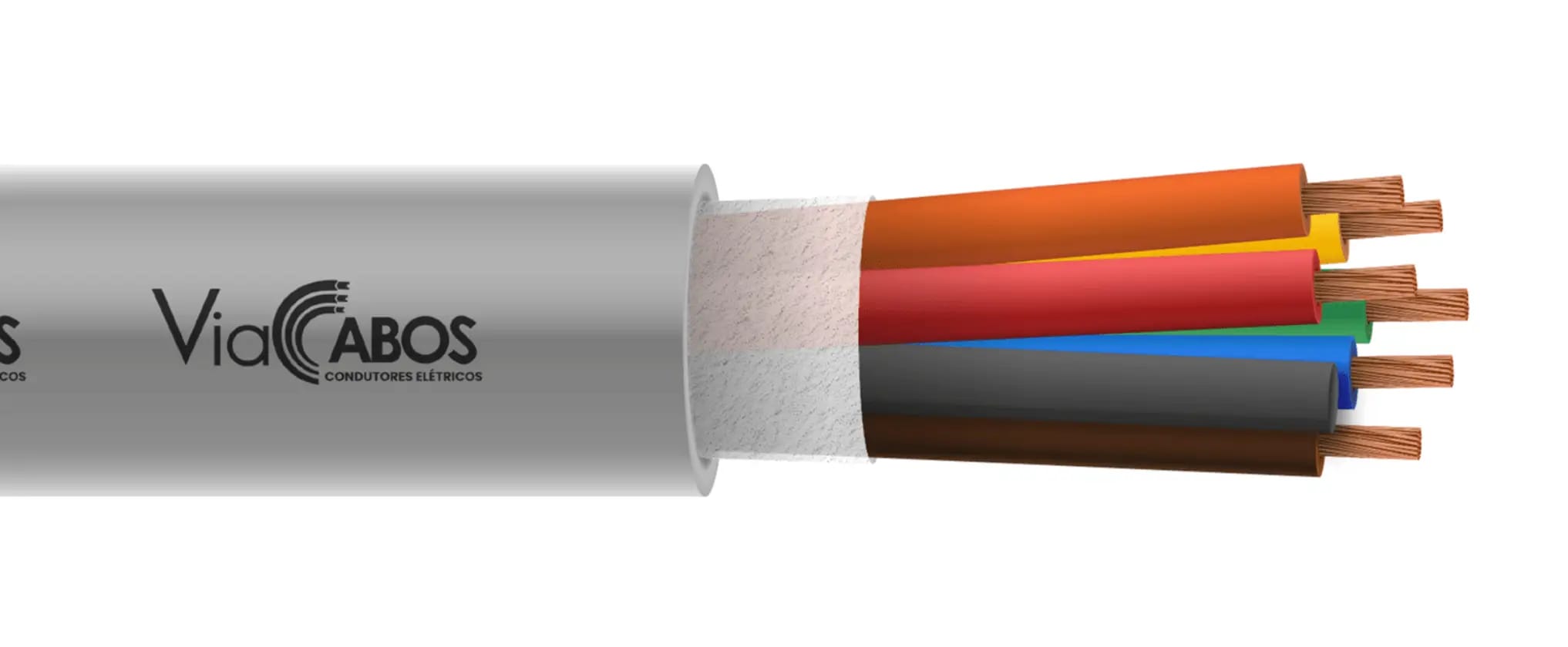 Cabo manga com condutores de cobre isolados e identificados por cores, ideal para ligação de sistemas de CFTV, alarmes, áudio e automação predial