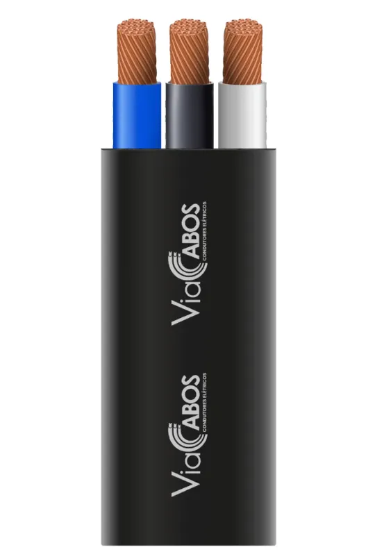 Cabo chato para poço artesiano com três condutores flexíveis de cobre isolados, ideal para bombas submersas e instalações verticais de profundidade