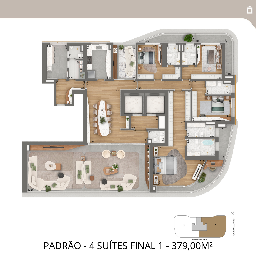 Planta Padrão 56 m² | 1 Suíte