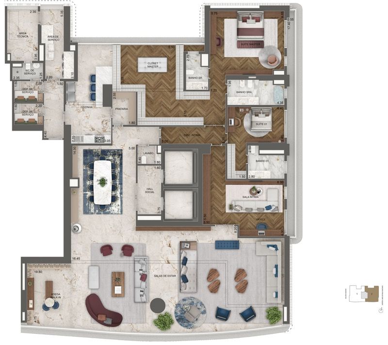 Planta Opção 02 - 464,5 m² | 2 Suítes + Sala Ampliada com Adega (Final 02)