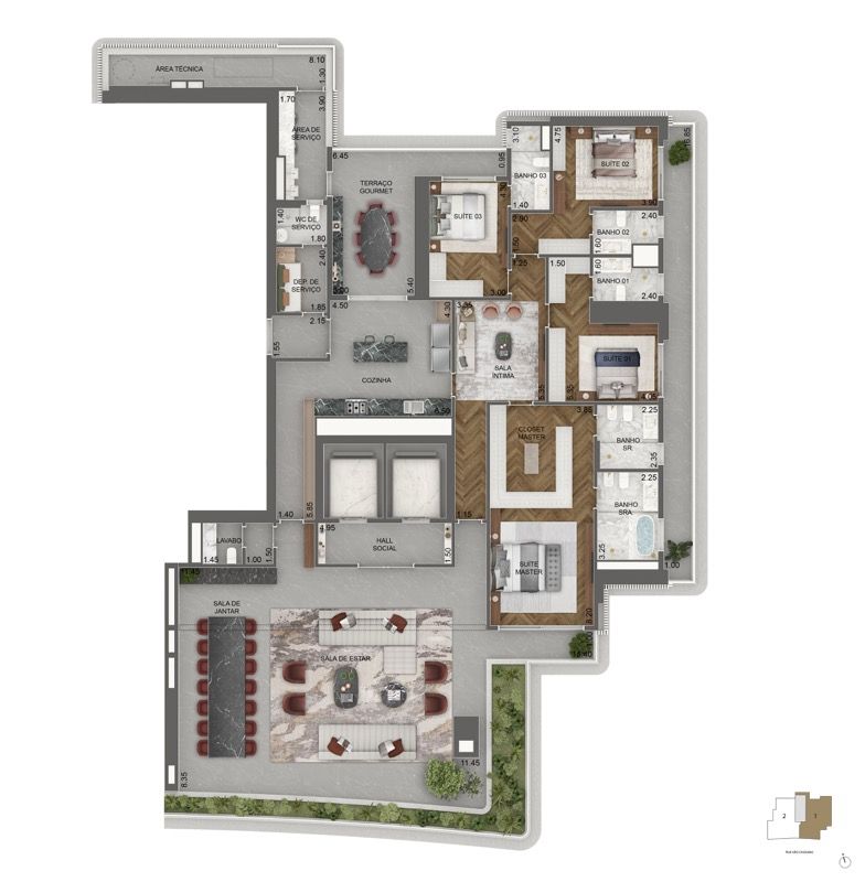 PLANTA PADRÃO 411,5 M² | 4 SUÍTES + SALA ÍNTIMA