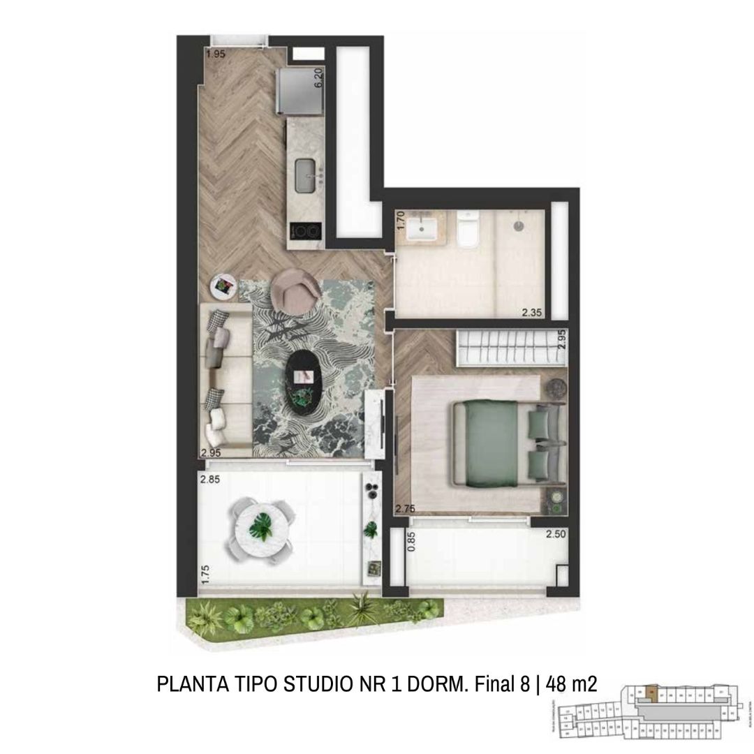 Planta Padrão 105 m² | 2 Suítes