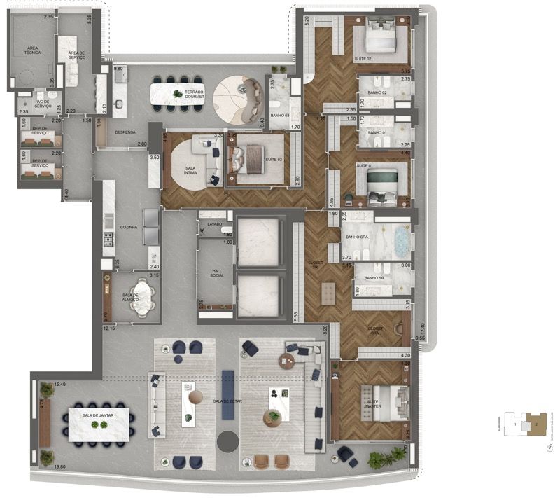 Planta Padrão 464,5 m² | 4 Suítes + Sala Íntima (Final 02)