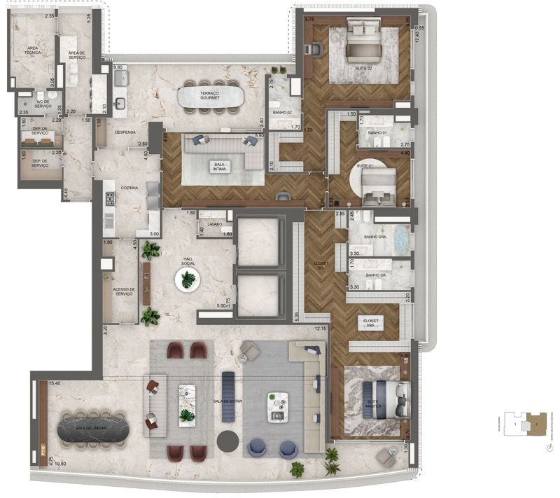 Planta Opção 01 - 464,5 m² | 3 Suítes + Sala Íntima (Final 02)