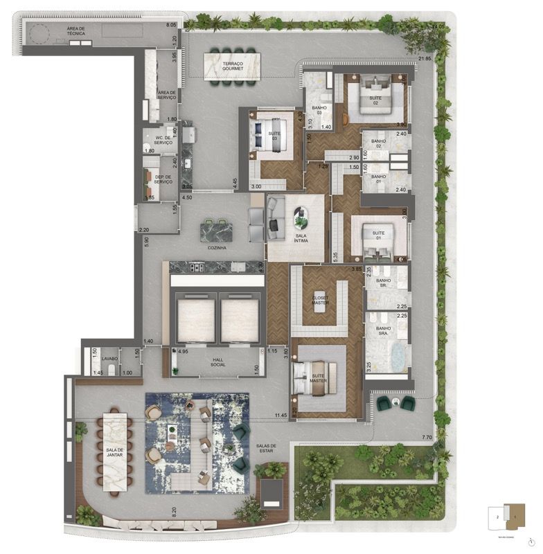 PLANTA PADRÃO GARDEN 492 M² | 4 SUÍTES + SALA ÍNTIMA