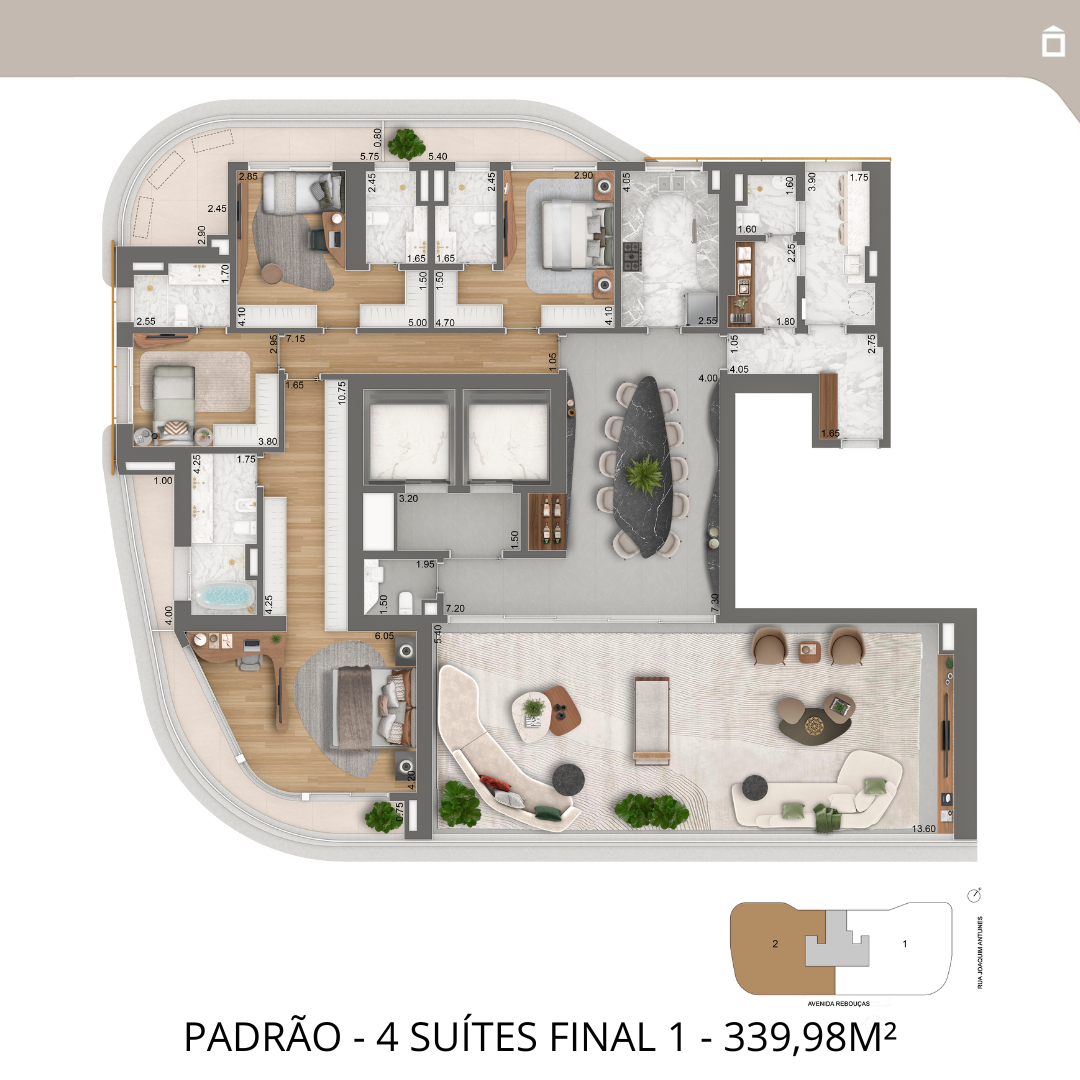 Planta Padrão 105 m² | 2 Suítes