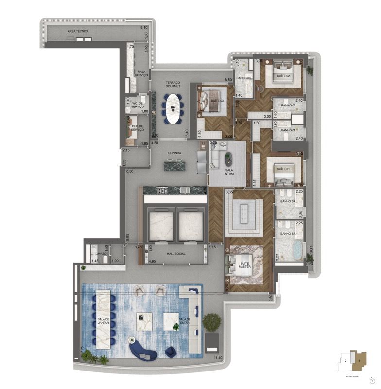 PLANTA PADRÃO 376 M² | 4 SUÍTES + SALA ÍNTIMA