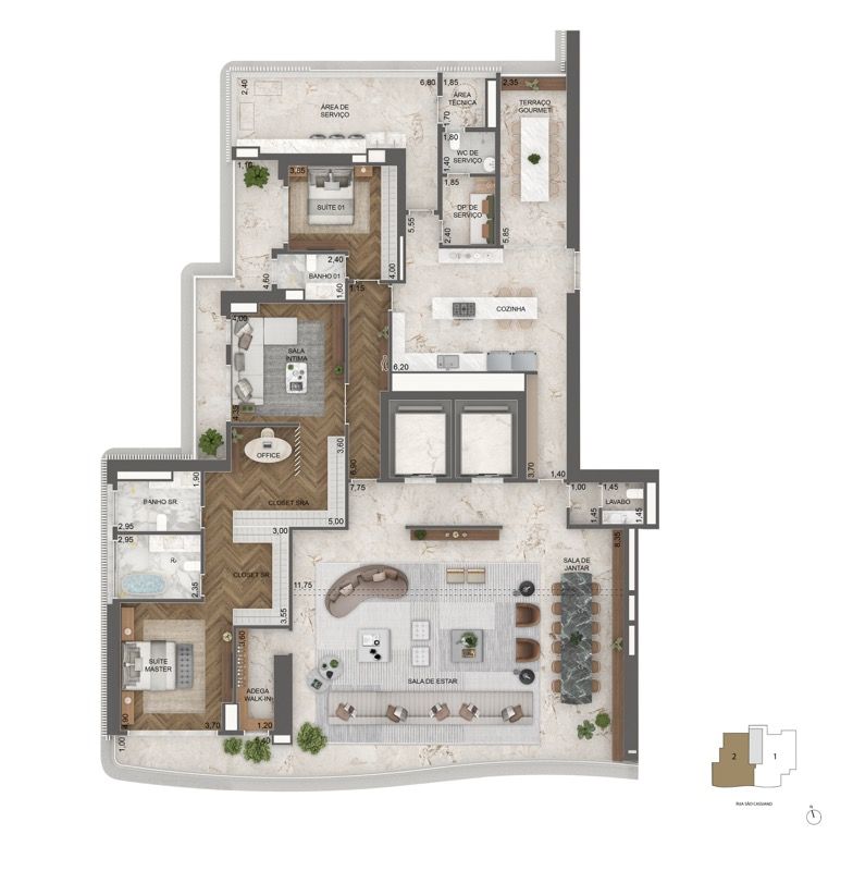 PLANTA OPÇÃO 2 372 M² | 2 SUÍTES + SALA ÍNTIMA + ADEGA