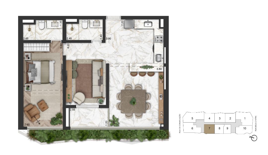 Planta Padrão 82 m² | 2 Dorms 