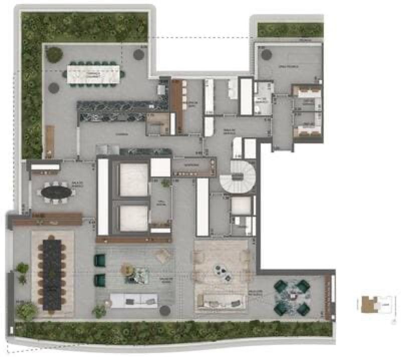 Planta Padrão Casa 44º Pav | Pavimento Inferior 883,5 m² | 4 Suítes + Terraço Íntimo (Final 01)
