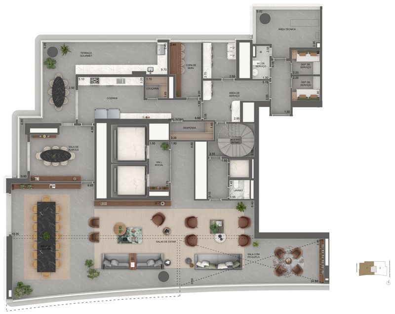 Planta Padrão Casa 48º Pav | Pavimento Inferior 789 m² | 4 Suítes + Terraço Íntimo (Final 01)