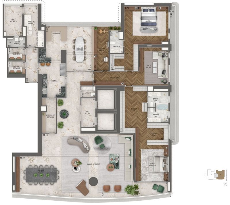 Planta Opção 03 - 464,5 m² | 2 Suítes + Sala Íntima + Ateliê (Final 02)