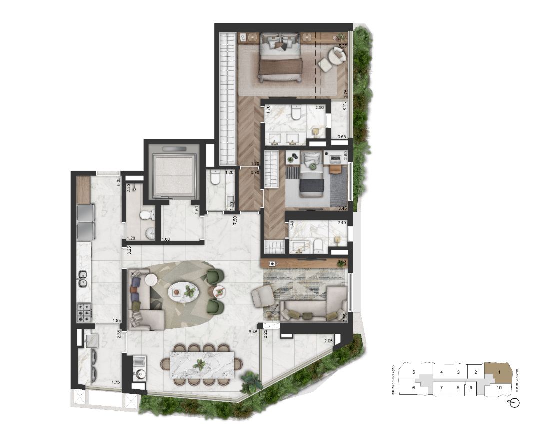 Planta Padrão 147 m² | 3 Dorms 