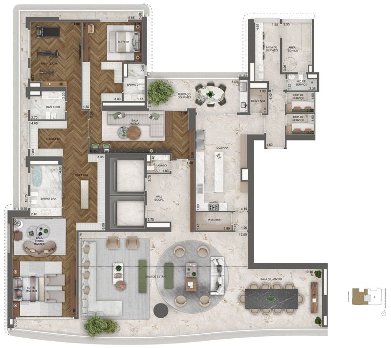 Planta Opção 1 - 515 m² | 4 Suítes + Private Gym (Final 01)