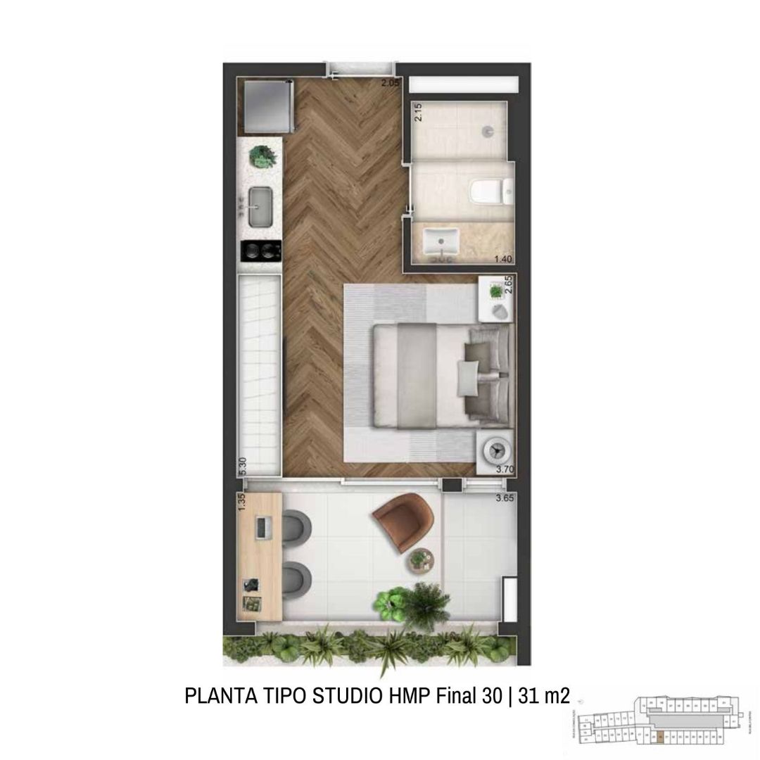 Planta Padrão 71 m² | 2 Dorms