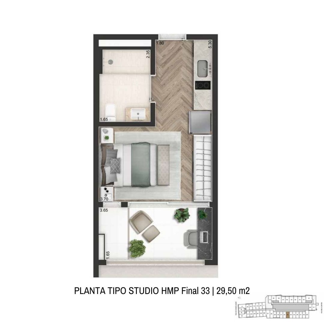 Planta Padrão 56 m² | 1 Suíte