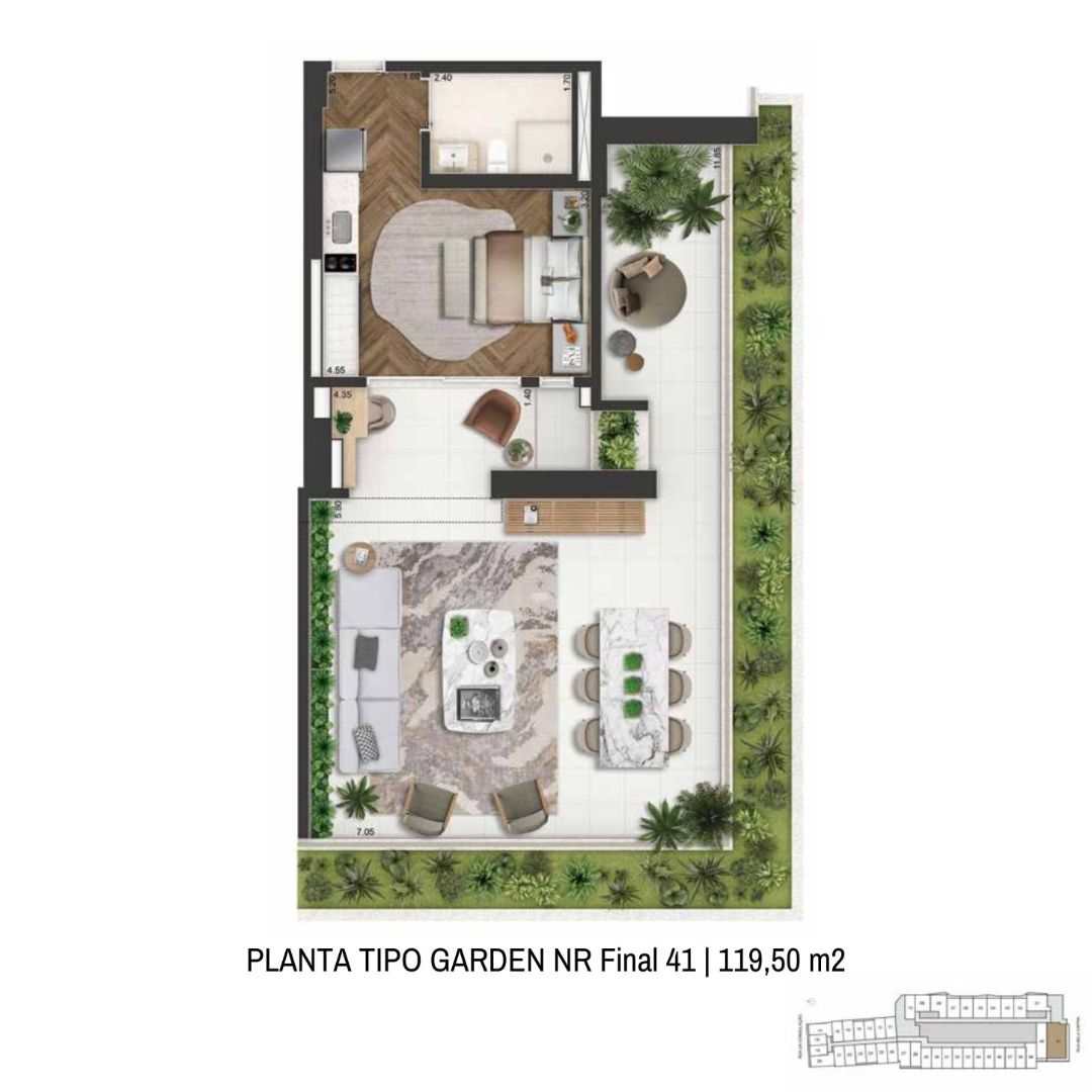 Planta Opção 102 m² | 1 Suíte + Sala Ampliada