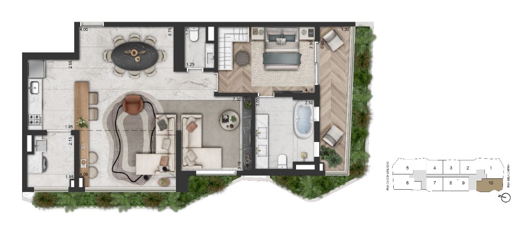 Planta Opção 105 m² | 1 Suíte + Sala Ampliada 