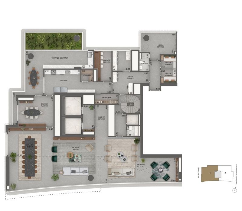 Planta Padrão Casa 46º e 50º Pav | Pavimento Inferior 811 m² | 4 Suítes + Terraço Íntimo (Final 01)