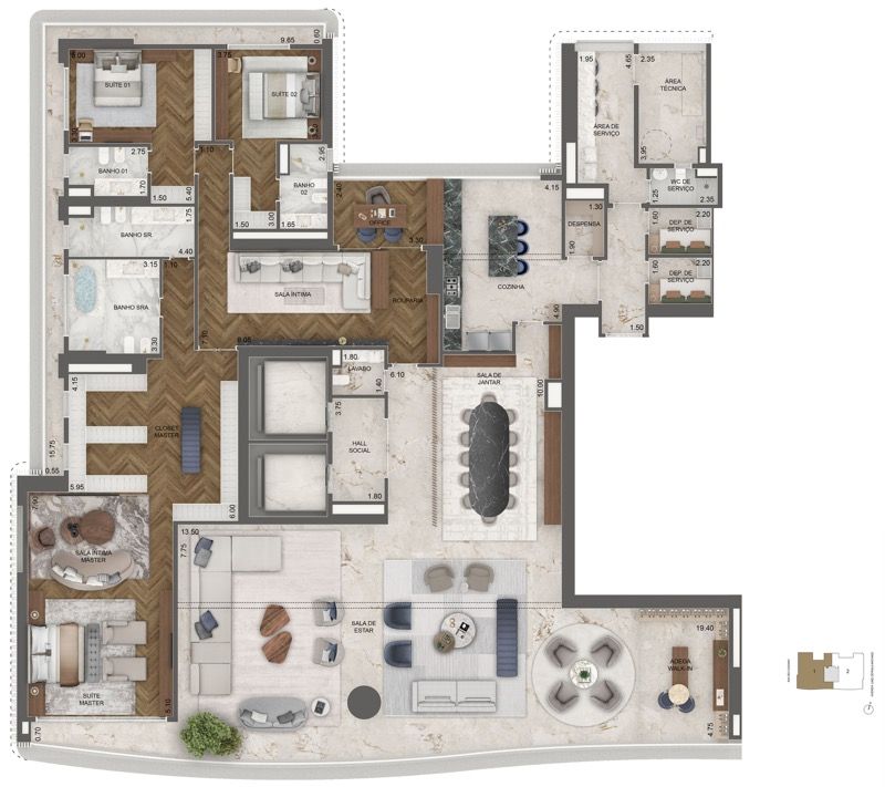 Planta Opção 2 - 515 m² | 3 Suítes + Sala Íntima + Adega (Final 01)