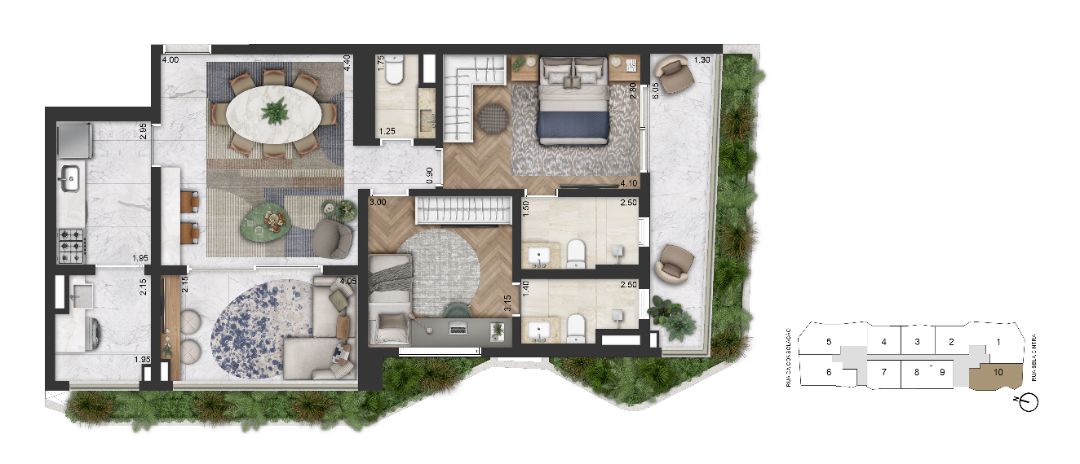Planta Padrão 105 m² | 2 Suítes 